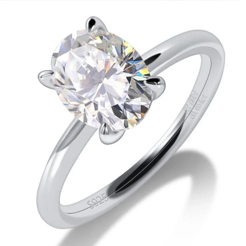 Certified 2ct. t.w. Moissanite Diamond Oval Hidden Halo Engagement Ring NEW